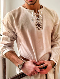 Men's Renaissance Viking Logo Vintage Ethnic Phoenix Long Sleeve Shirt Casual Long Sleeve Henley Beach Shirt