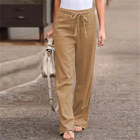 Women's Cotton Linen Wide Leg Pants | Elastic Waist Loose Straight Trousers | S–4XL