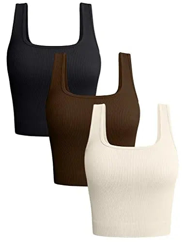 Women's Ribbed Square Neck Crop Tank Top – Sleeveless Yoga & Casual Vest