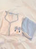 Kawaii Bunny Pajama Set - 3D Plush Applique Satin Sleepwear