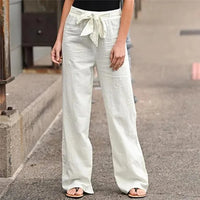 Women's Cotton Linen Wide Leg Pants | Elastic Waist Loose Straight Trousers | S–4XL