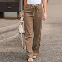 Women's Cotton Linen Wide Leg Pants | Elastic Waist Loose Straight Trousers | S–4XL