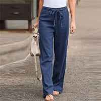 Women's Cotton Linen Wide Leg Pants | Elastic Waist Loose Straight Trousers | S–4XL