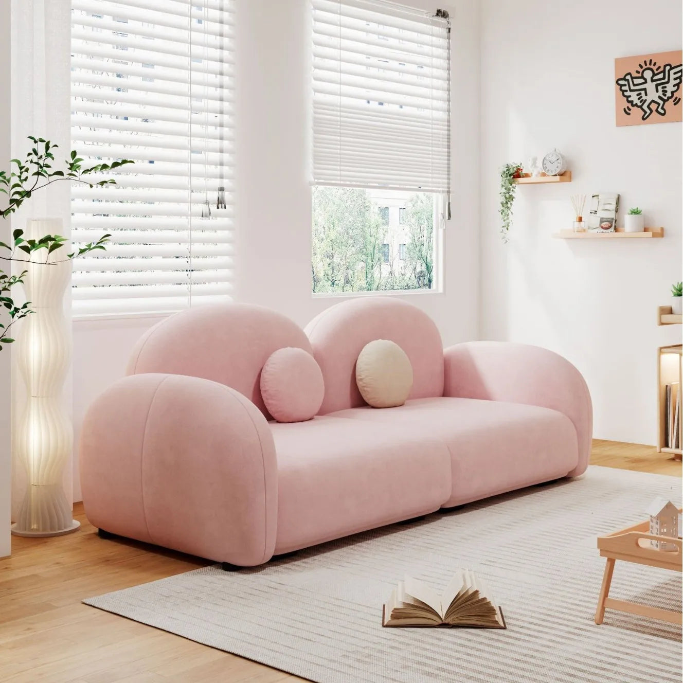 Luxury White Flannel Sofa - Modern 3-Seater with Curved Arms