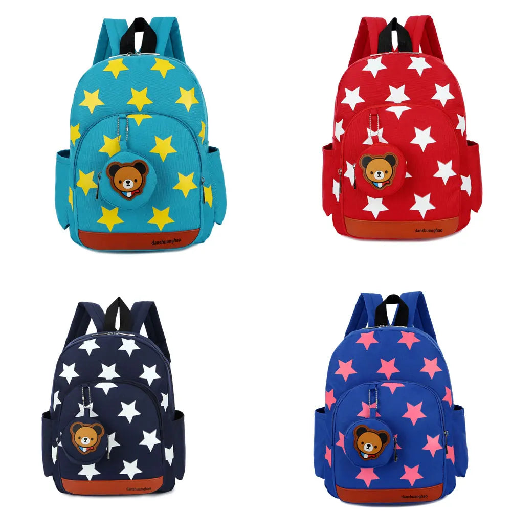 Star Print Kids Backpack - Cute Nylon School Bag for Toddlers & Kindergarten