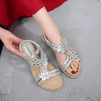 Women's Flower Diamond Flat Sandals - Cushioned Beach Slip-On Sandals