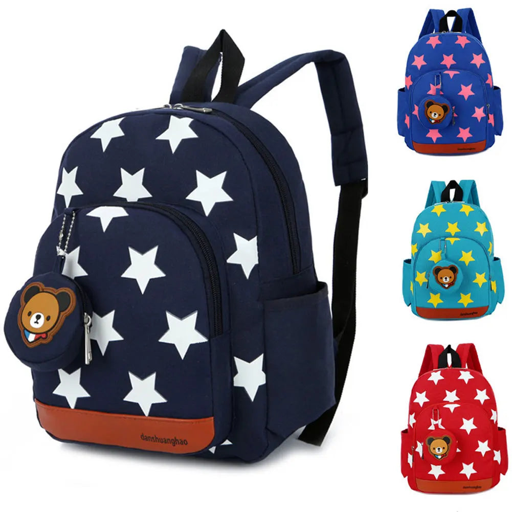 Star Print Kids Backpack - Cute Nylon School Bag for Toddlers & Kindergarten