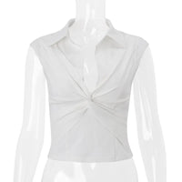 Twisted Front V-Neck Crop Top – Sexy Slim Fit Short Sleeve Women's Streetwear Tee