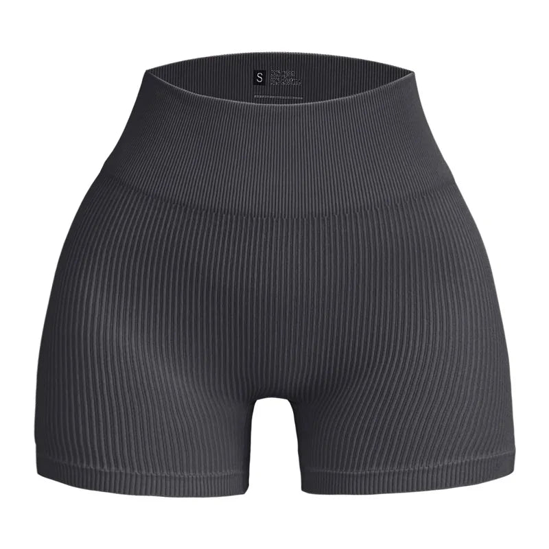 Women's Ribbed High Waist Yoga Shorts — Seamless, Sweat-Wicking, Push-Up Active Wear