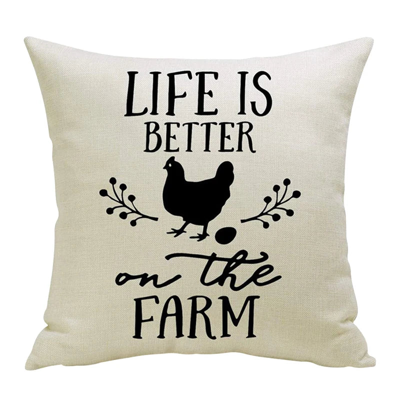 CANIRICA Letter Print Cushion Cover 45x45cm | Faux Linen Decorative Pillow Case