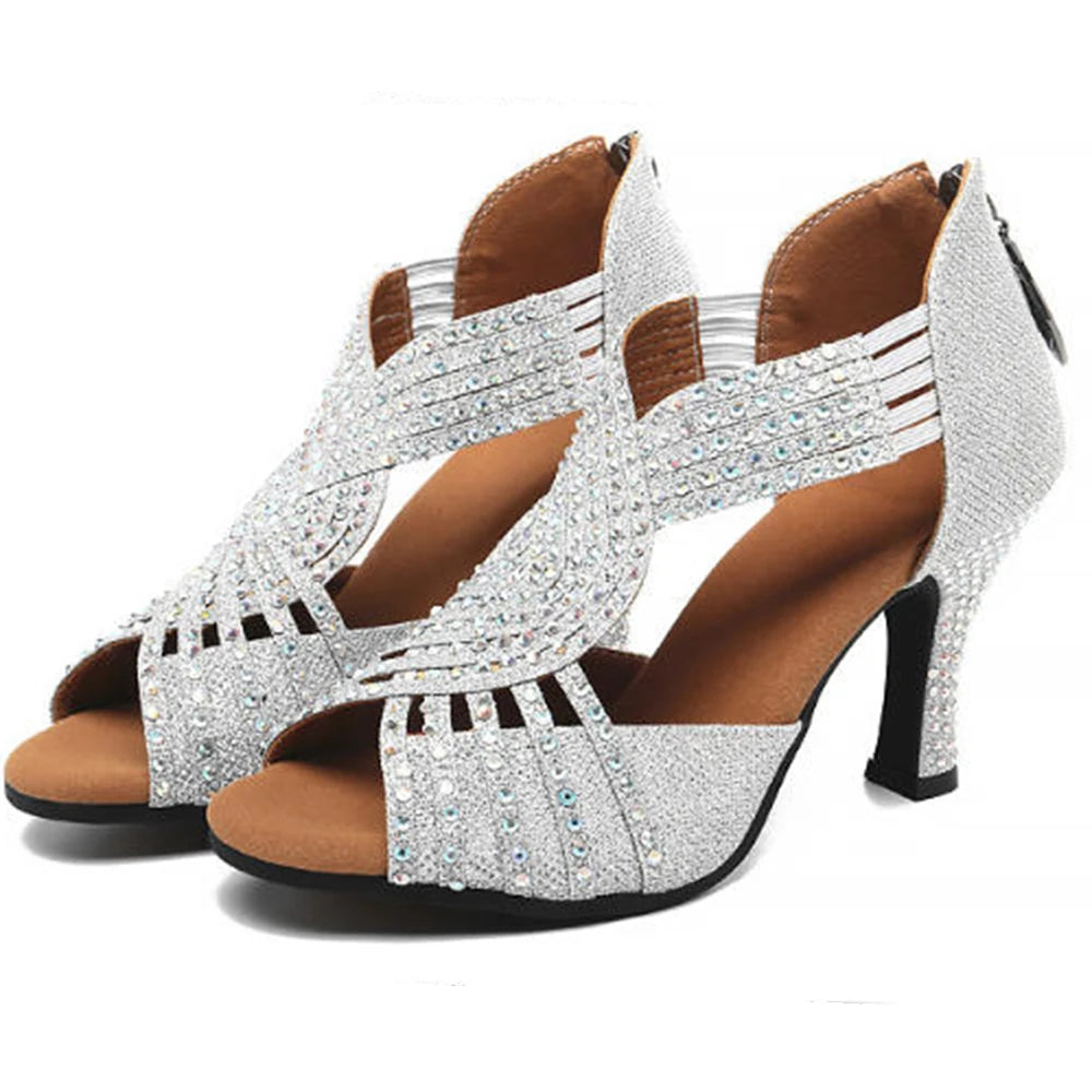 Zapatos de Baile Latino con Diamantes - Salsa Tango Mujer