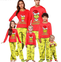 Drop Shipping 2025 Christmas Family Matching Home Set Printed Pajamas Long Sleeve Neck Homewear Parent Kid Summer Elastic Waist