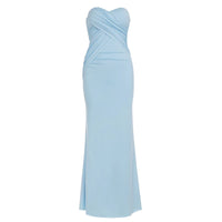 Blue Strapless Ruched Maxi Dress - Sweetheart Neckline Party Gown
