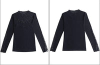 Women's Solid Color Lace Long Sleeve T-Shirt – Slim Fit O-Neck Top