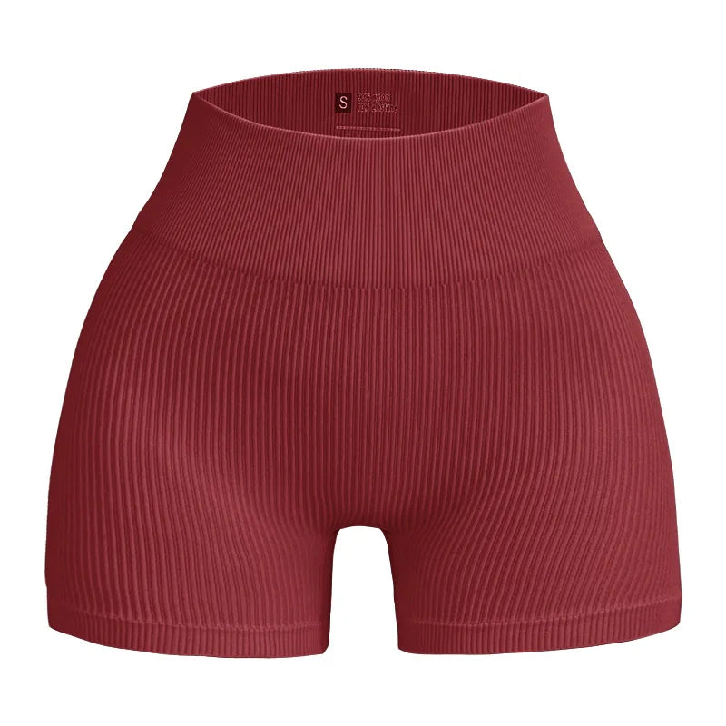 Women's Ribbed High Waist Yoga Shorts — Seamless, Sweat-Wicking, Push-Up Active Wear