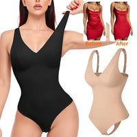 Women's Shapewear Bodysuit - V Neck Waist Trainer with Thong Design