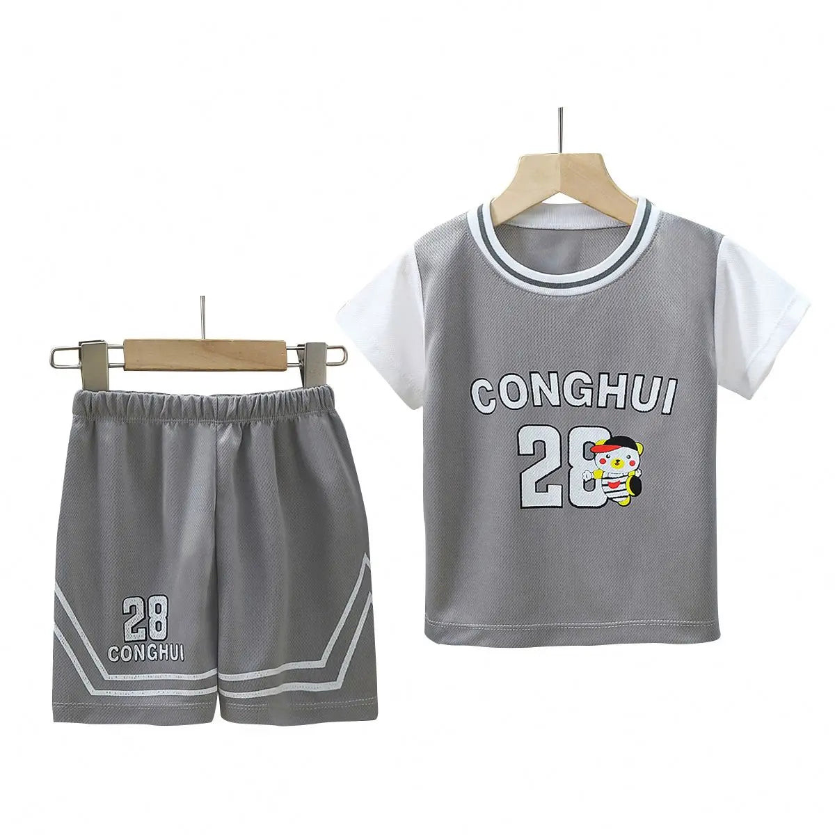 Boys Athletic Sports Set - Polyester Jersey & Shorts 2-Piece
