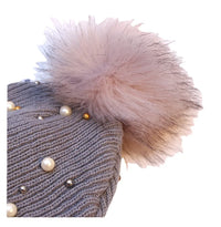 Gorro Invierno Mujer con Pompones y Perlas - Beanie Lana Tejido Cálido y Elegante