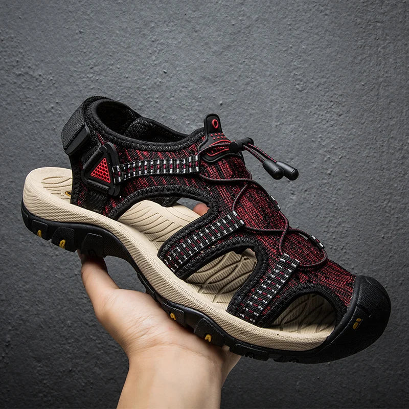 Fonleader Men's Knitted Beach Sandals - Breathable Outdoor Flat Sandals