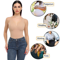 Shapewear Bodysuit for Women - Deep V Neck Waist Trainer with Built-in Bra