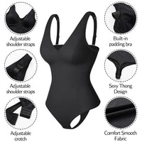 Shapewear Bodysuit for Women - Deep V Neck Waist Trainer with Built-in Bra