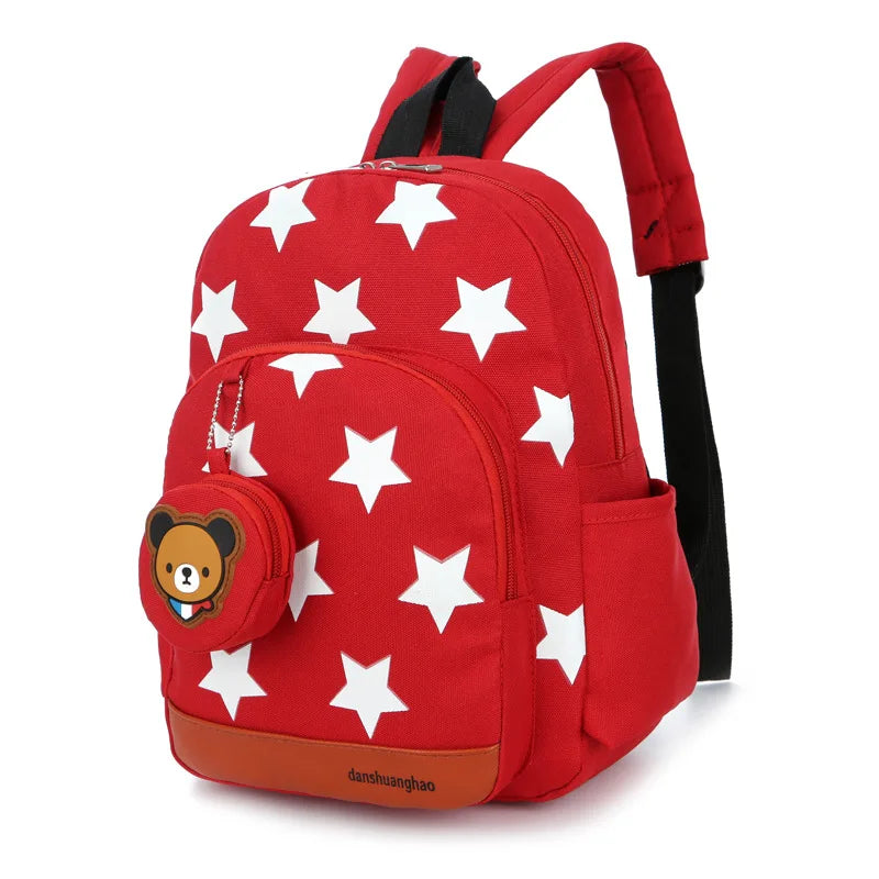 Star Print Kids Backpack - Cute Nylon School Bag for Toddlers & Kindergarten