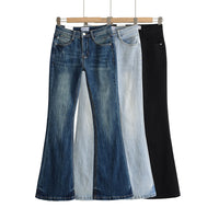 Women's Vintage High Waist Boot Cut Jeans - Distressed Stretch Denim