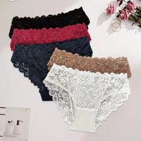 Plus Size Lace Panties for Women Solid Lightweight Breathable Mesh Design Sexy High-Elasticity Quick-dry Comfortable Underwear