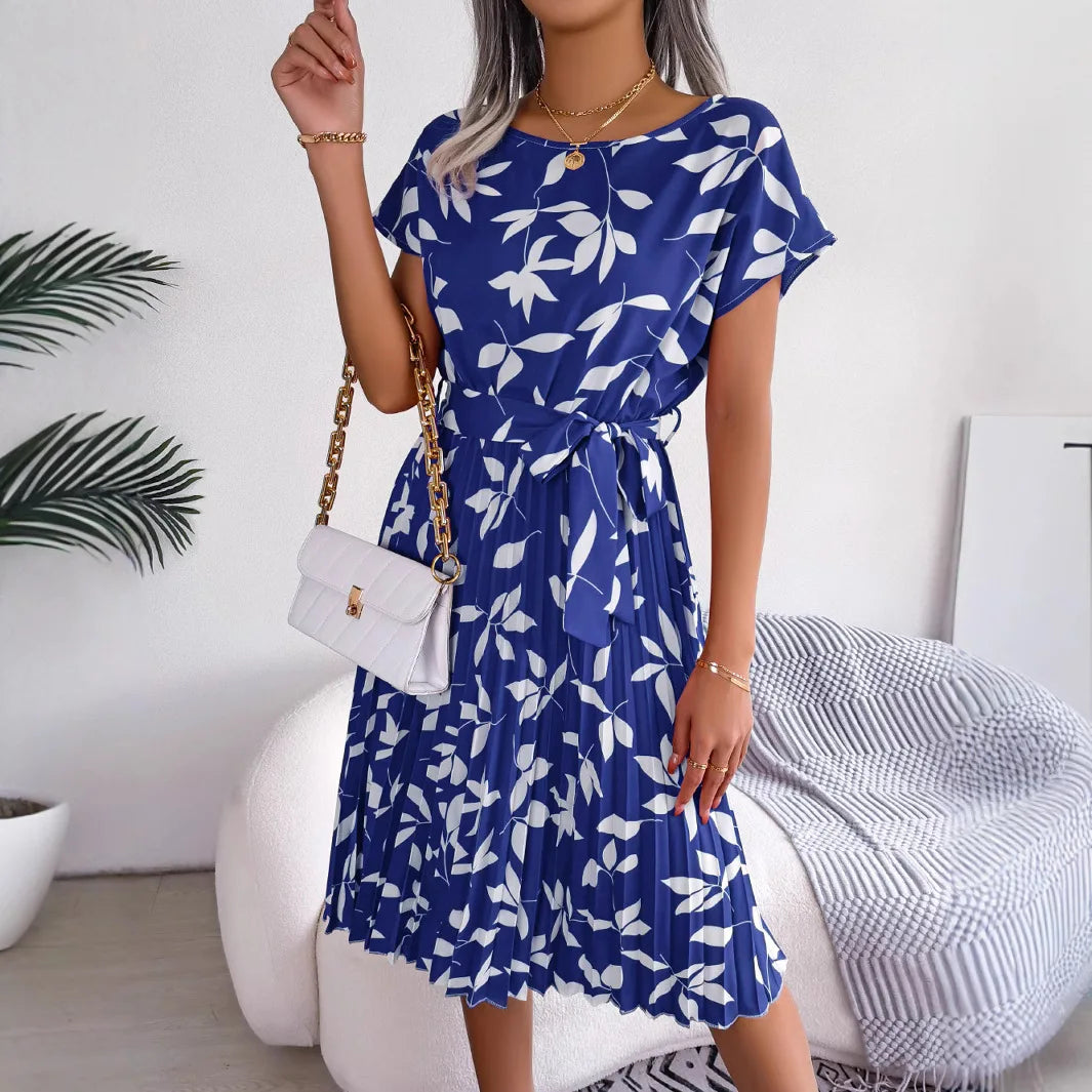 Candy Color Chiffon A-Line Midi Dress | Short Sleeve Casual Women's Summer Dress