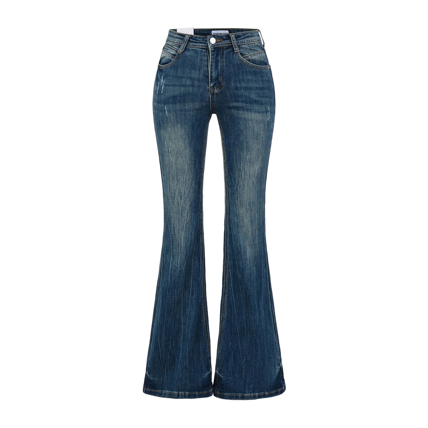 Women's Vintage High Waist Boot Cut Jeans - Distressed Stretch Denim