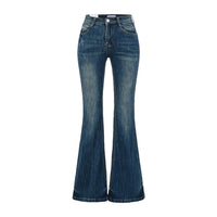 Women's Vintage High Waist Boot Cut Jeans - Distressed Stretch Denim