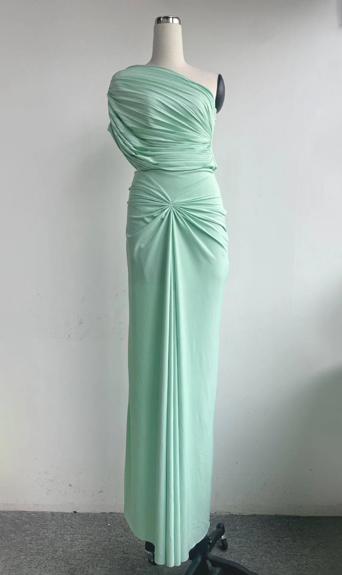 Asymmetrical One Shoulder Maxi Dress - Elegant Pleated Evening Gown