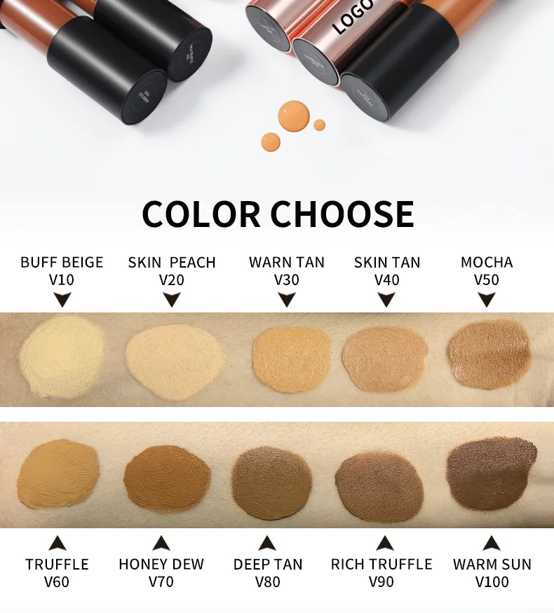 Waterproof Liquid Foundation — Full Coverage, Oil-Control, 10 Shades, 30ml