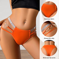 6-Pack Seamless Thong Panties – Breathable Heart Shiny Chain Low-Rise Briefs for Women