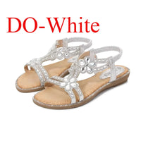 Women's Flower Diamond Flat Sandals - Cushioned Beach Slip-On Sandals