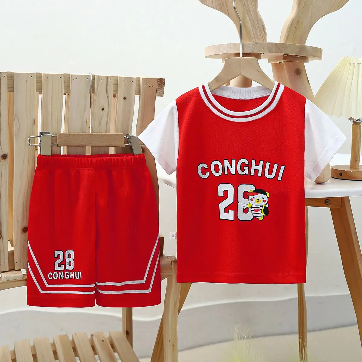 Boys Athletic Sports Set - Polyester Jersey & Shorts 2-Piece