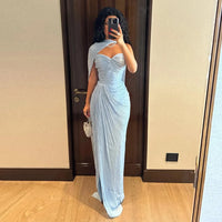 Sharon Said Blue Sequined Mermaid Gown with Cape - Luxury Beaded Evening Dress