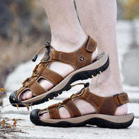 Men's Genuine Leather Outdoor Sandals - Closed-Toe Breathable Summer Shoes