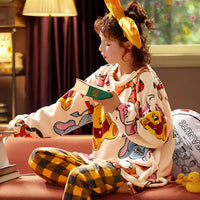Women's Sleepwear Winter Christmas Warm Flannel Fleece Soft Pajamas With Long Sleeves Waistband Pant Girls' Sleepwear