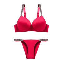 Women's Push-Up Bra & Bikini Set – Rhinestone Detail Everyday Comfort Underwear