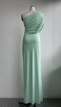 Asymmetrical One Shoulder Maxi Dress - Elegant Pleated Evening Gown