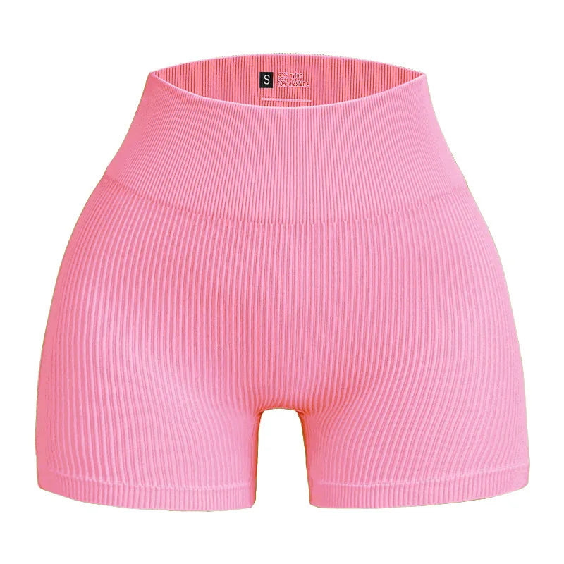 Women's Ribbed High Waist Yoga Shorts — Seamless, Sweat-Wicking, Push-Up Active Wear