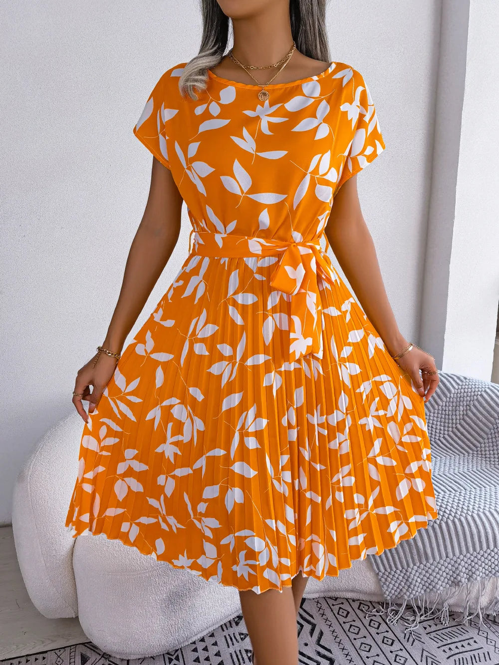 Candy Color Chiffon A-Line Midi Dress | Short Sleeve Casual Women's Summer Dress