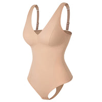 Shapewear Bodysuit for Women - Deep V Neck Waist Trainer with Built-in Bra