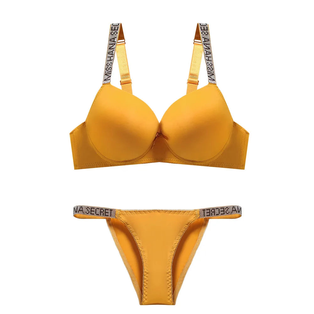 Rhinestone Strap Sexy Lingerie Set – Underwire Push-Up Bra & Bikini