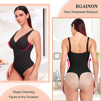 Women's Shapewear Bodysuit - V Neck Waist Trainer with Thong Design