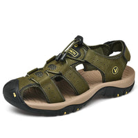 Men's Genuine Leather Outdoor Sandals - Closed-Toe Breathable Summer Shoes