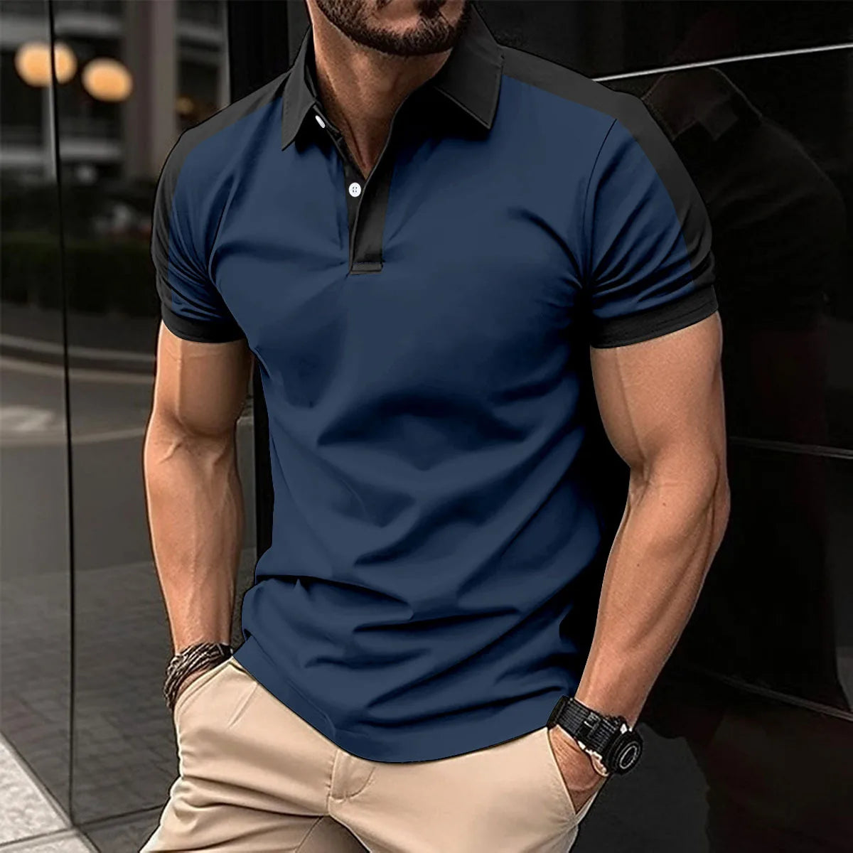 Men's Casual Short Sleeve T-Shirt — Slim Fit, Breathable Polyester-Cotton Blend