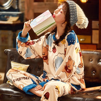 Women's Sleepwear Winter Christmas Warm Flannel Fleece Soft Pajamas With Long Sleeves Waistband Pant Girls' Sleepwear