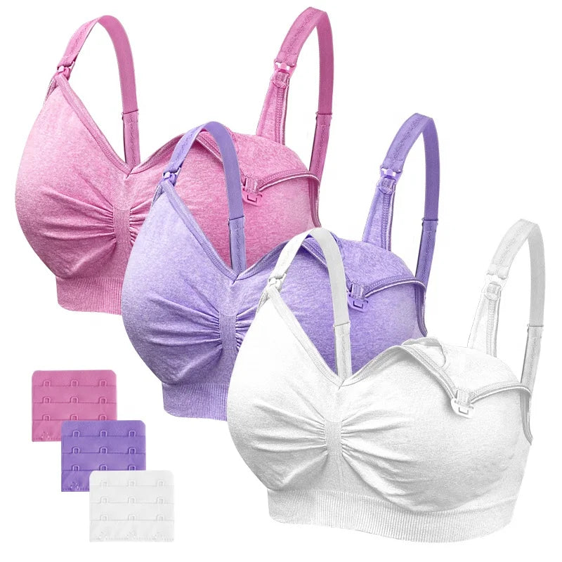 Plus Size Seamless Nursing Bra – Wire-Free Four Hook-Eye Closure Maternity Bra for Breastfeeding